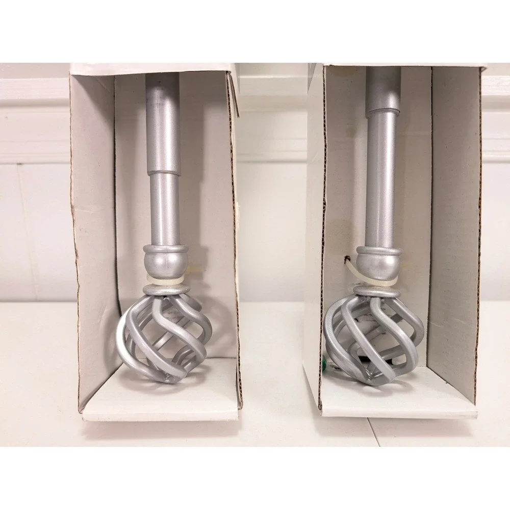 Set of 2 Silver Curtain Rods Style Selections 28-48in Nickel Modern Cage Finials